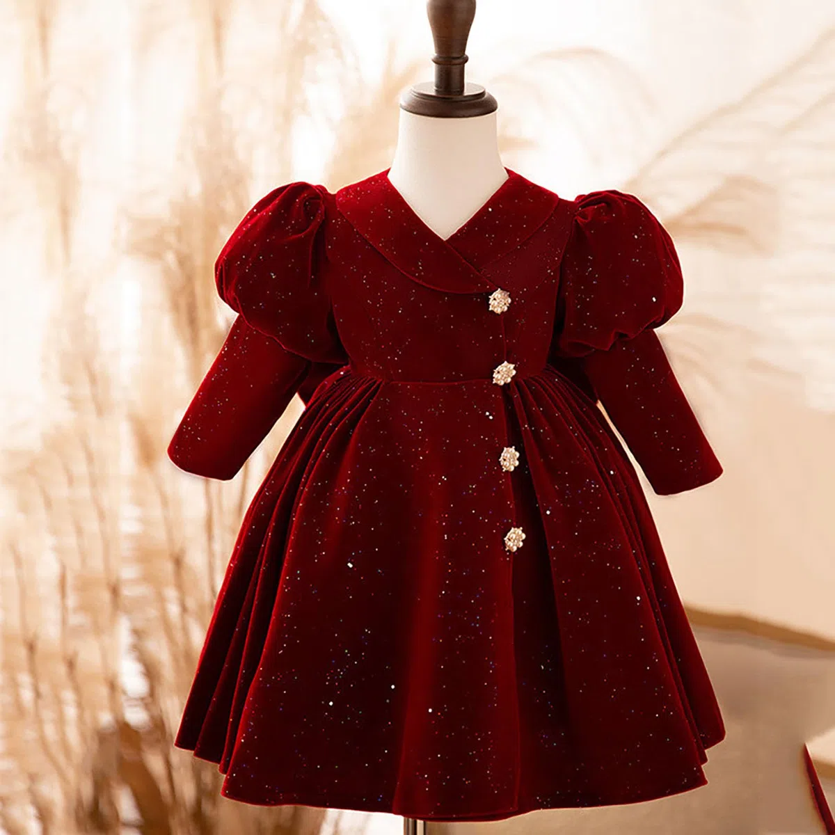 Robe en velours pour petite fille, robe de Noël doublée en polaire, robe de princesse plissée à manches longues pour fête, anniversaire, bal, mariage, automne, hiver (6 mois-9 ans)