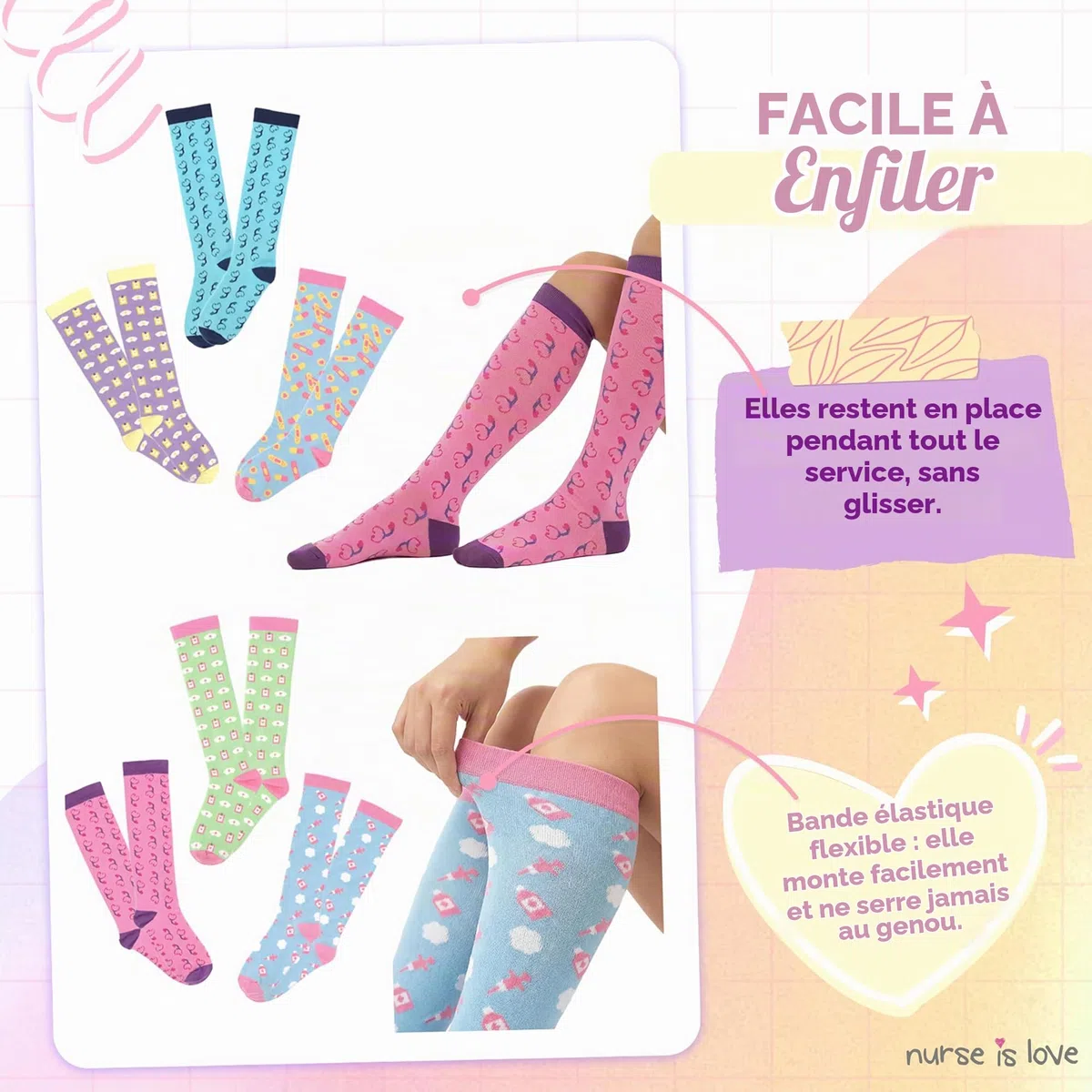 Nurse is Love. Bas De Contention Femme Pour Infirmiere - Chaussettes De Compression Pour Aide Soignante Antivarices | Utiliser Avec Sabots Sanitaires | Cadeau, Accessoires - PT