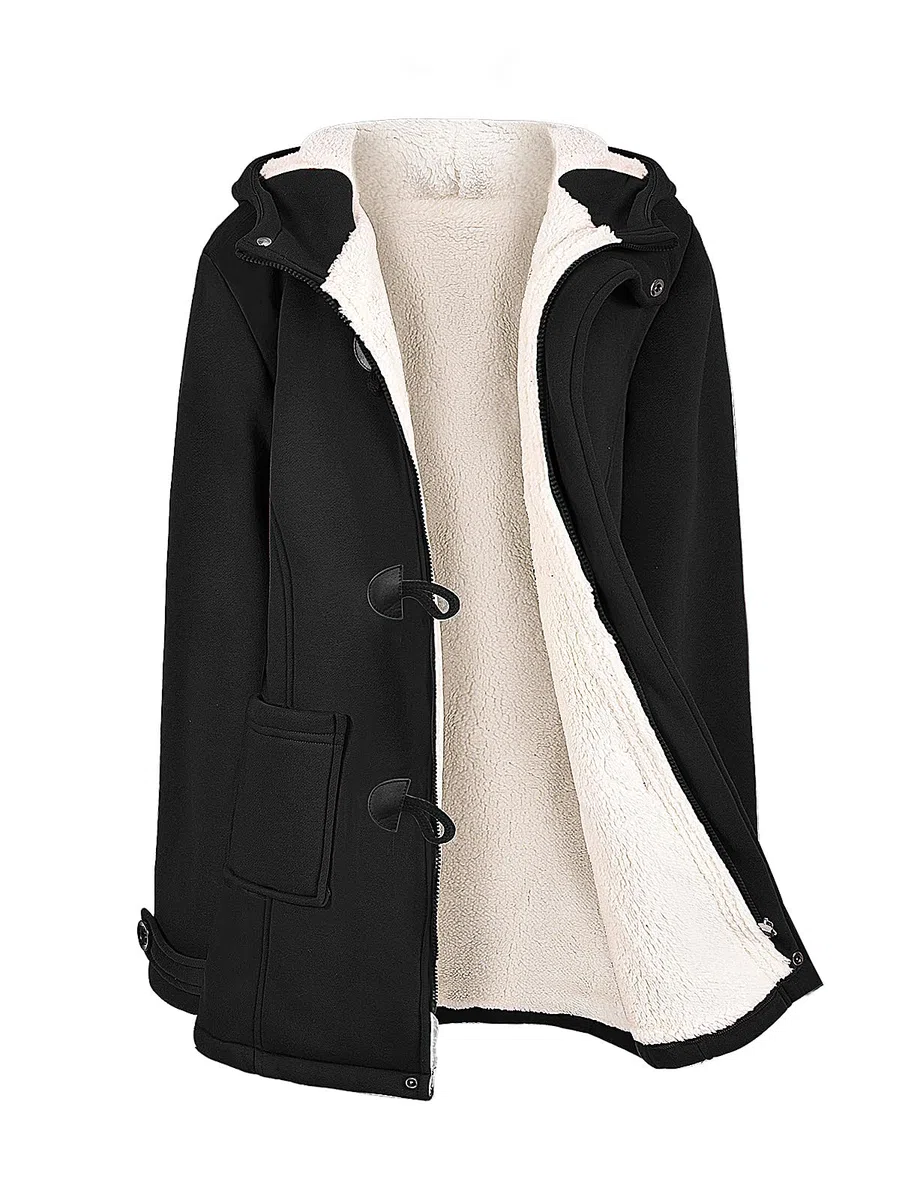 Nadeer Manteaux à Capuche Femmes Manteau Polaire Veste Blouson Jacket à Bouton Hiver Chaud Corne Zippé Sweat à capuche Épais Hoodie Coat Chic et Slim Sweatshirt Pull Hooded Outwear avec Poche
