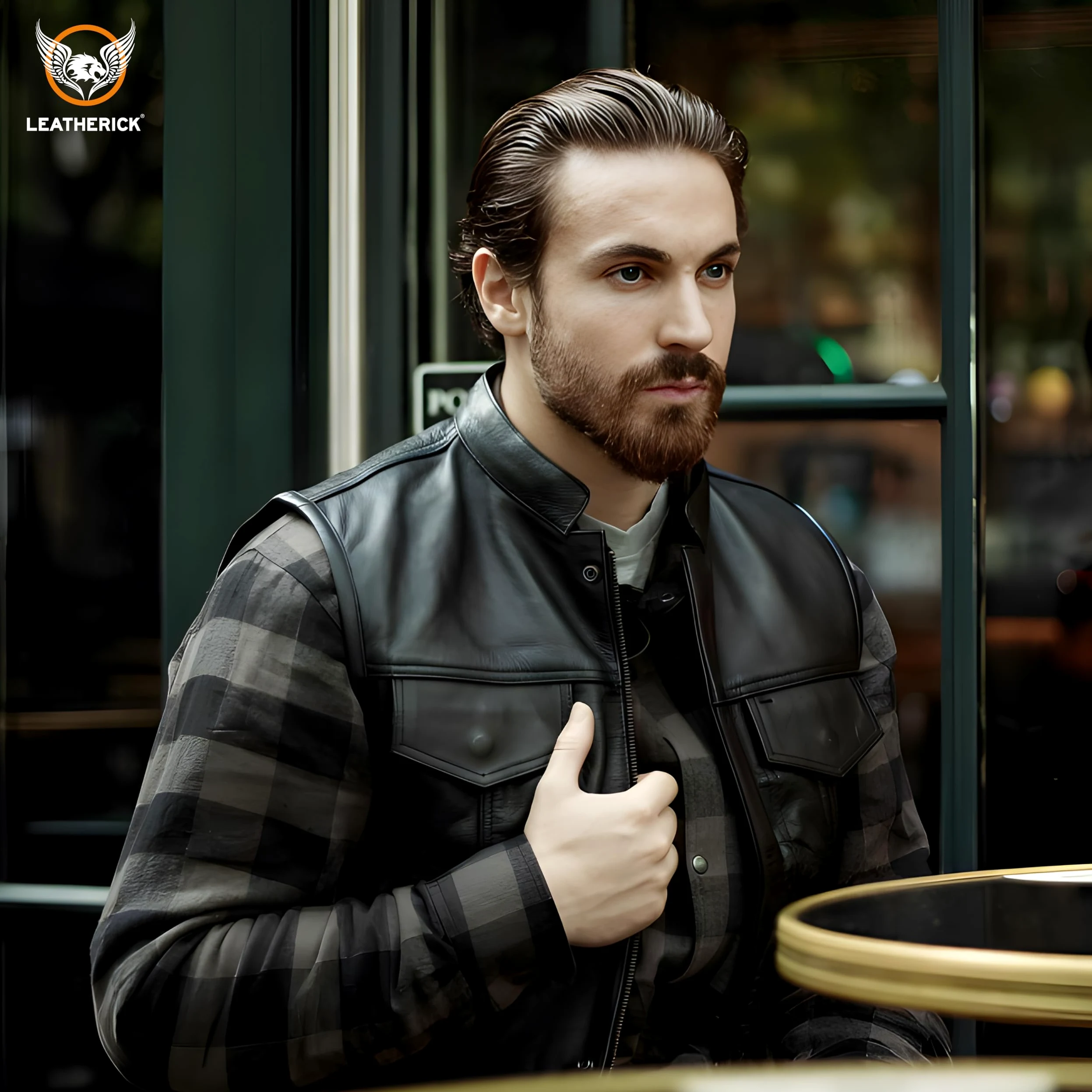 Leatherick Gilet de Moto en Cuir de Vache de qualité supérieure Anarchy pour Homme Noir