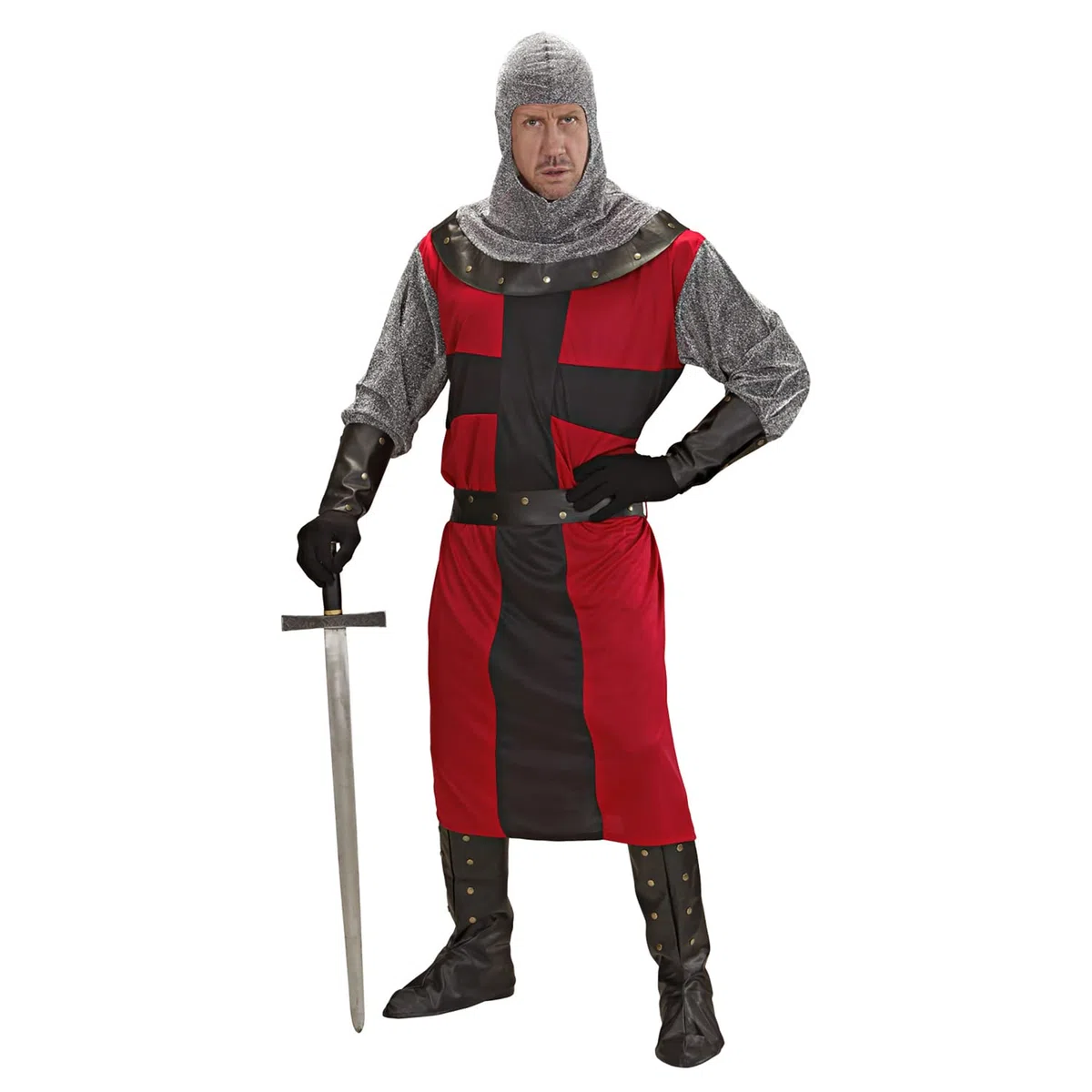 W WIDMANN MILANO Party Fashion - Ensemble costume Chevalier époque sombre | Avec tunique longue, ceinture, bracelets, casque et couvre-bottes, costume médiéval pour le carnaval et les soirées