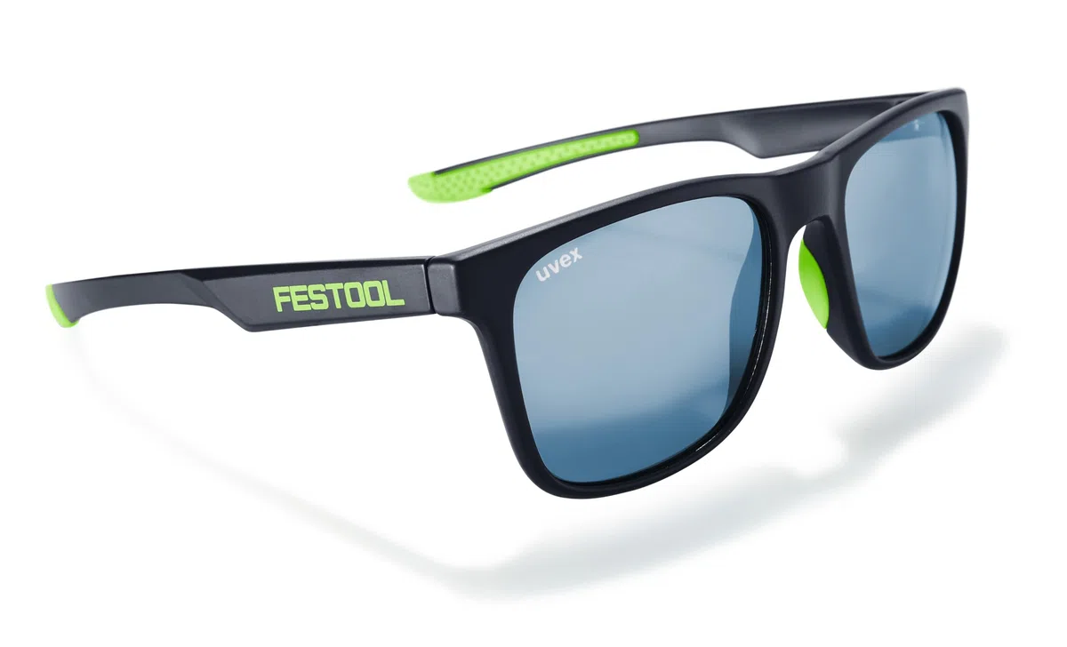 Festool Lunettes de Soleil UVEX SUN-FT1 - Protection UV 400 | Design classique mat, branches avec accents verts, étui de rangement inclus - idéal pour chantier et loisirs