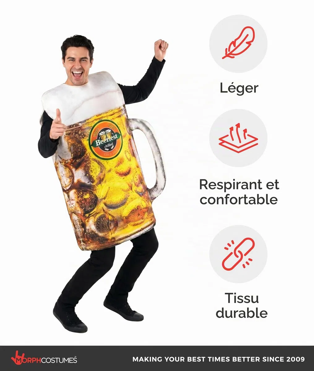 Morph Deguisement Biere Homme, Costume Chope Halloween Homme