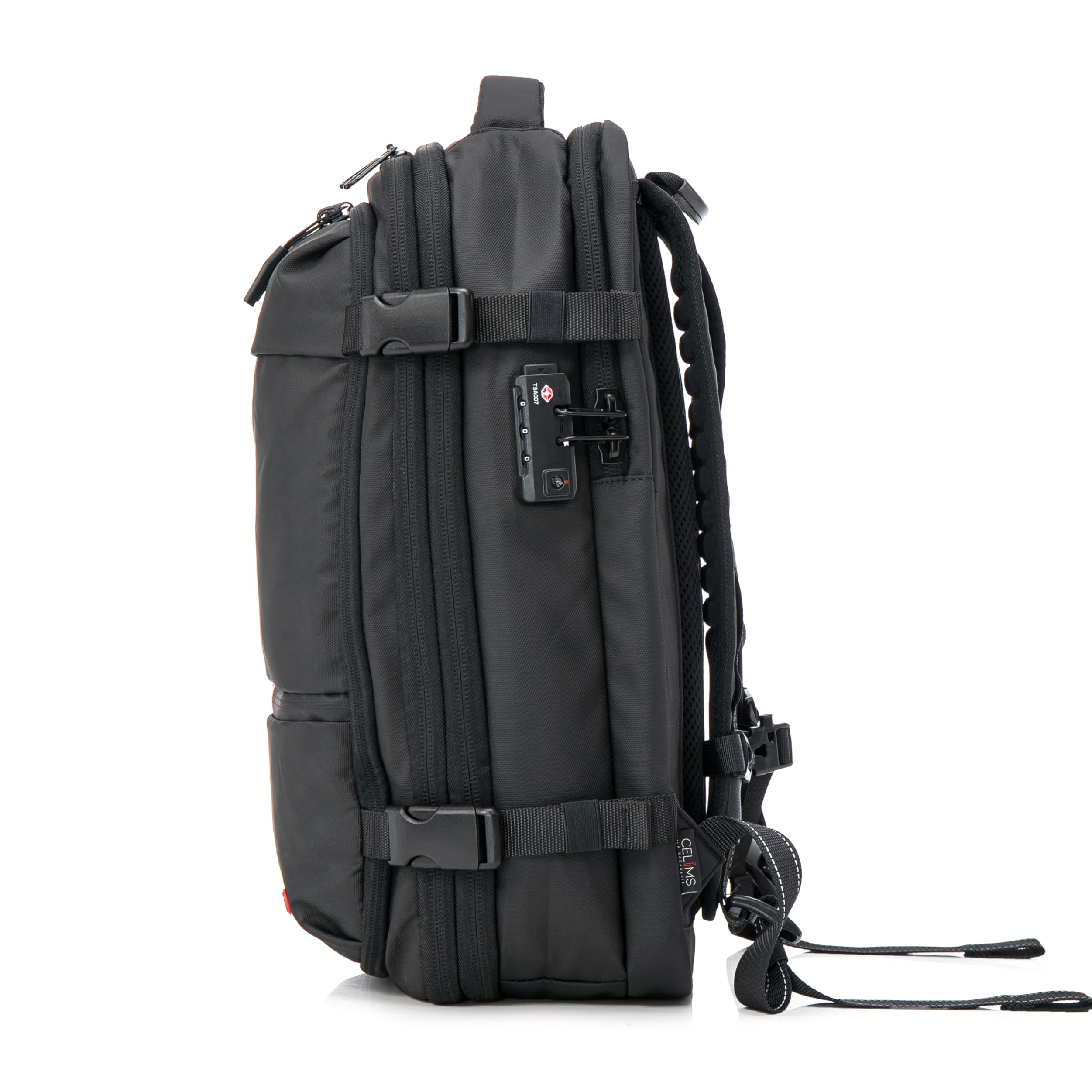 CELIMS - Sac à Dos de Voyage Sous Vide avec Pompe | Format Valise Cabine 55x35x25 & 55x40x20 | Sac Voyage Ordinateur Portable 17 Pouces | Serrure TSA | Extensible | Imperméable | Noir