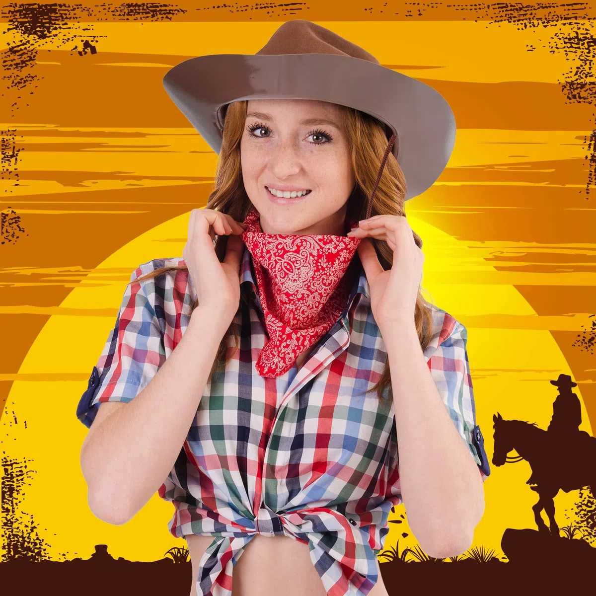 Hicarer 12 Pieces Plastic Western Cowboy Hat Set Disposable Felt Wide Brimmed Felt Cowgirl Party Hat for Men Women Party(Brown)