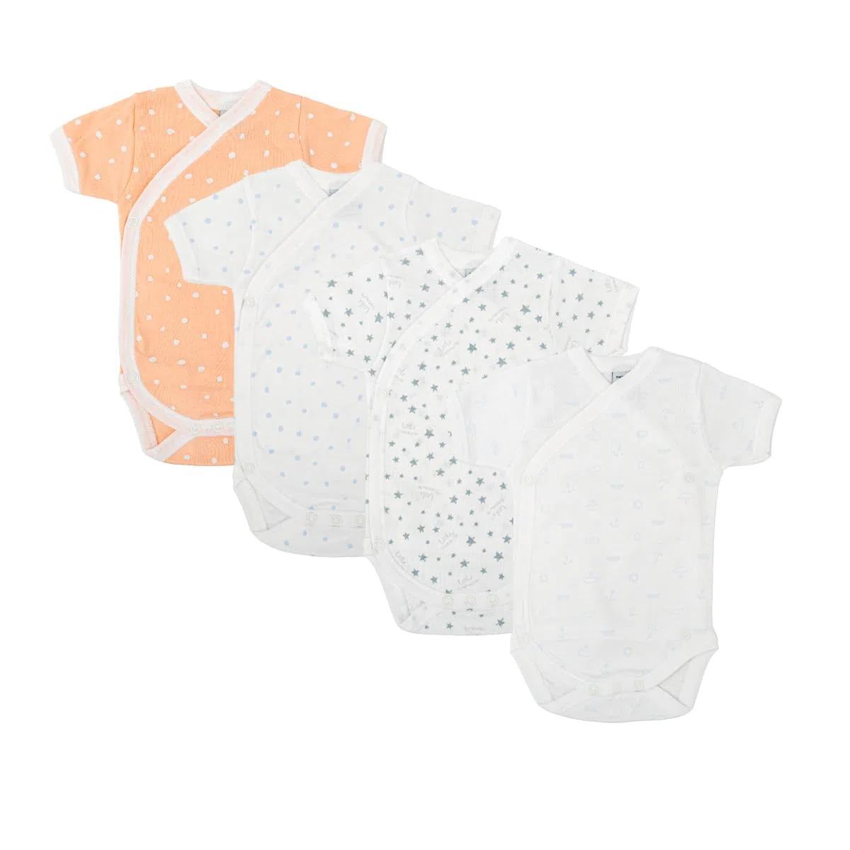 BABIDU | Lot de 4 Bodies Croisés Bébé Manches Courtes – 100% Coton, Doux et Respirant – Trousseau de Naissance Mixte Garçon et Fille, Fabriqué en Europe