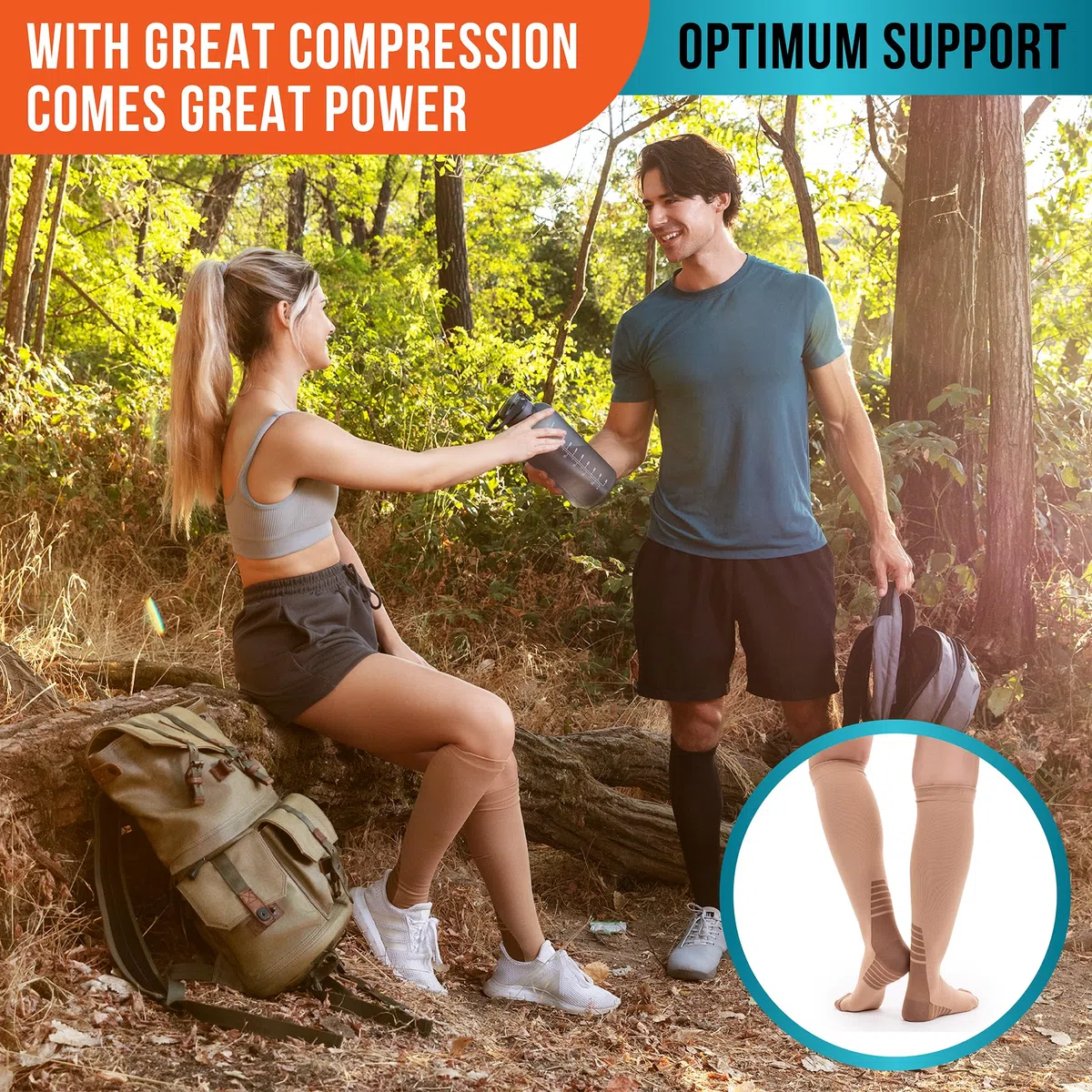 PhysFlex Chaussettes de compression pour homme et femme – Meilleur soutien pour la course, l'avion, la grossesse – Bas de compression gradués au genou (bleu)