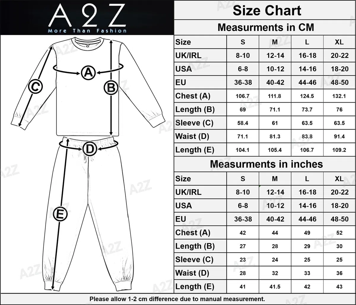A2Z Femmes Pyjamas Doux Chaud Polaire Twosie Adultes Crew Col Longue Manches Pyjamas 2 pièces Cadeau Ensemble Taille 8-10,12-14,16-18,20-22
