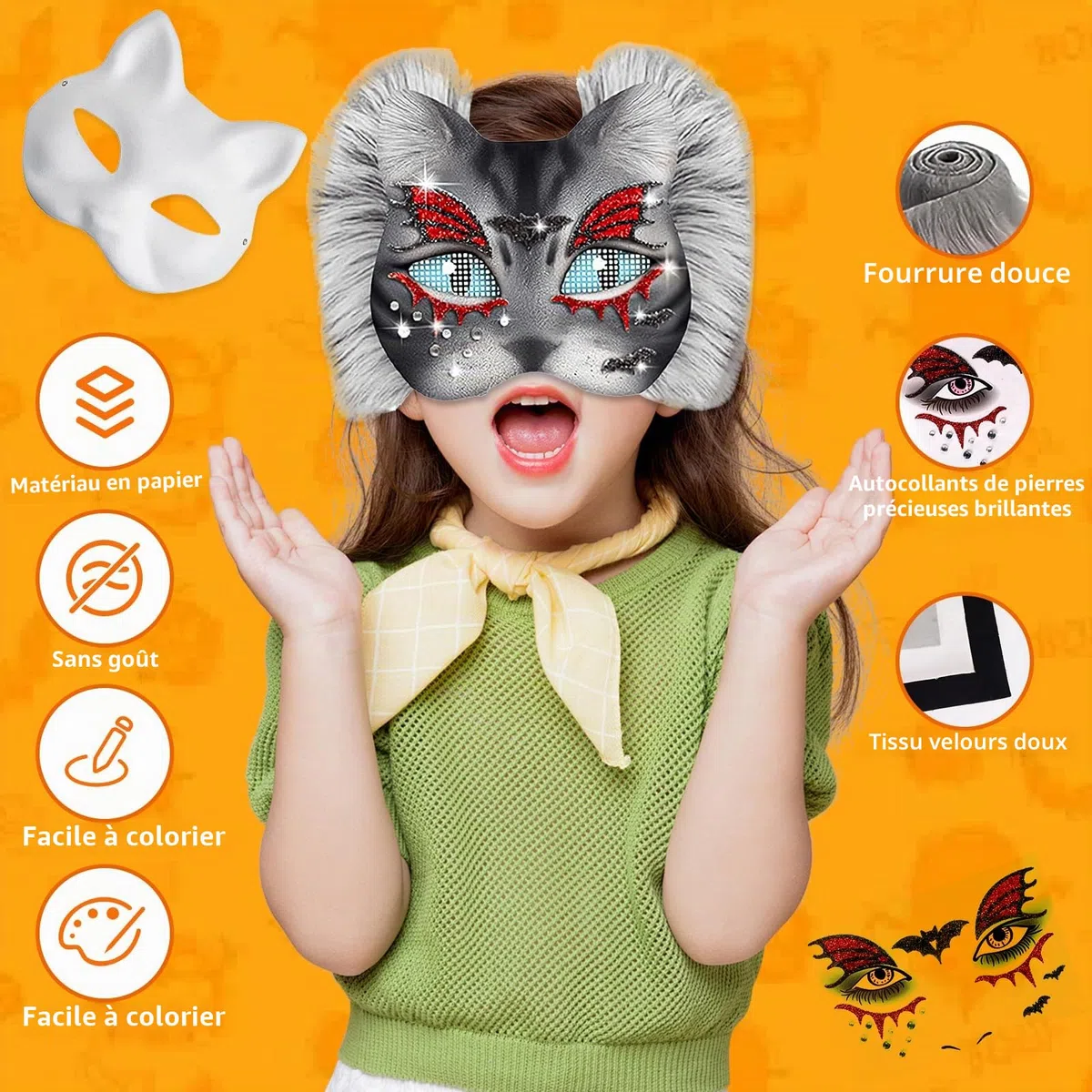 Masque thérien pour chat - Masque de furry - Film en maille plastique - Fourrure synthétique - Pinceau en maille - Couleurs pour cosplay et Halloween