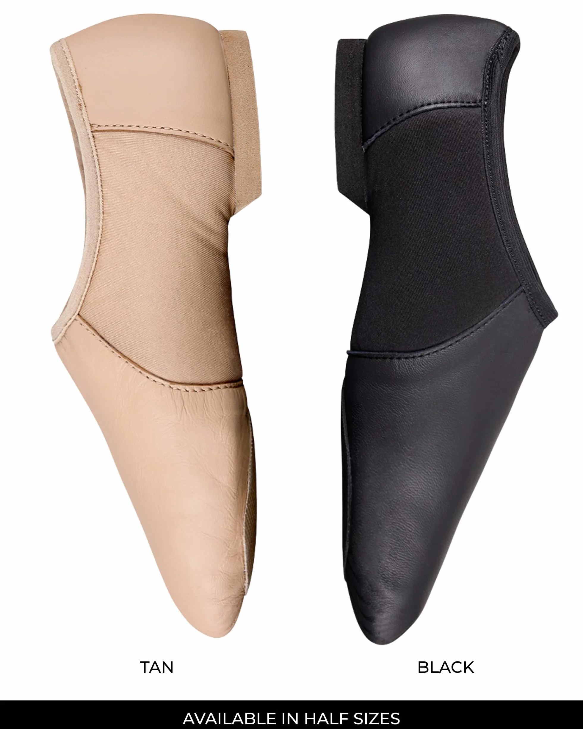 Silky Dance AeroFlex Chaussures de jazz à semelle fendue – Cuir véritable noir et marron clair – Chaussures de jazz à enfiler – Tailles enfants et adultes