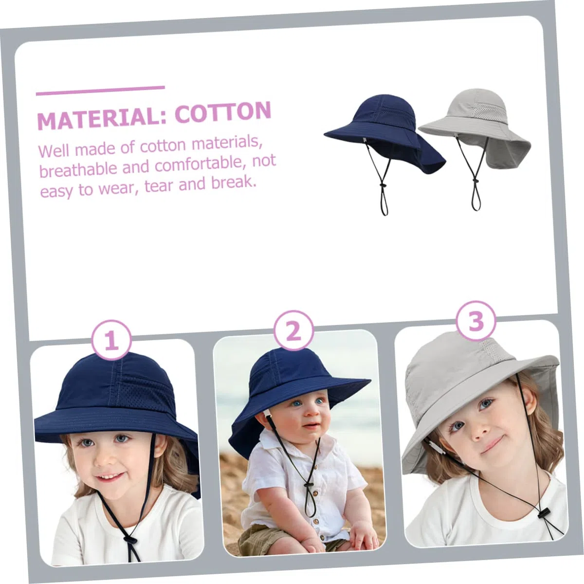 Veemoon 2 Ensembles Chapeau De Soleil pour Enfants Chapeau De Soleil Pliable Protection UV Chapeau De Seau pour Enfants Seau De Plage Chapeau Anti UV Coton 2 Pièces * 2