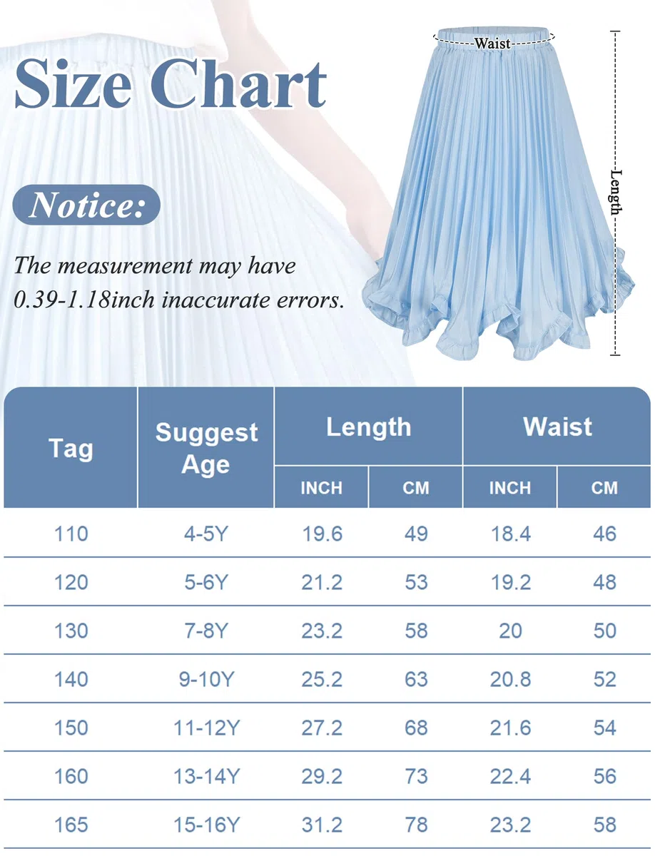 Happy Cherry Jupe plissée brillante à taille élastique en mousseline de soie pour filles de 4 à 16 ans