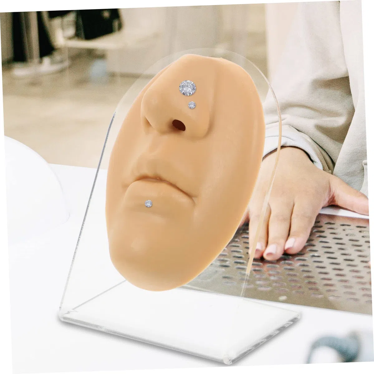 Angoily 3ensembles Modèle De Pratique De Piercing Tête Fausse Flexible Avec Support Pour Entraînement Et Affichage De Piercings Nasaux Et Buccaux Teinte Peau