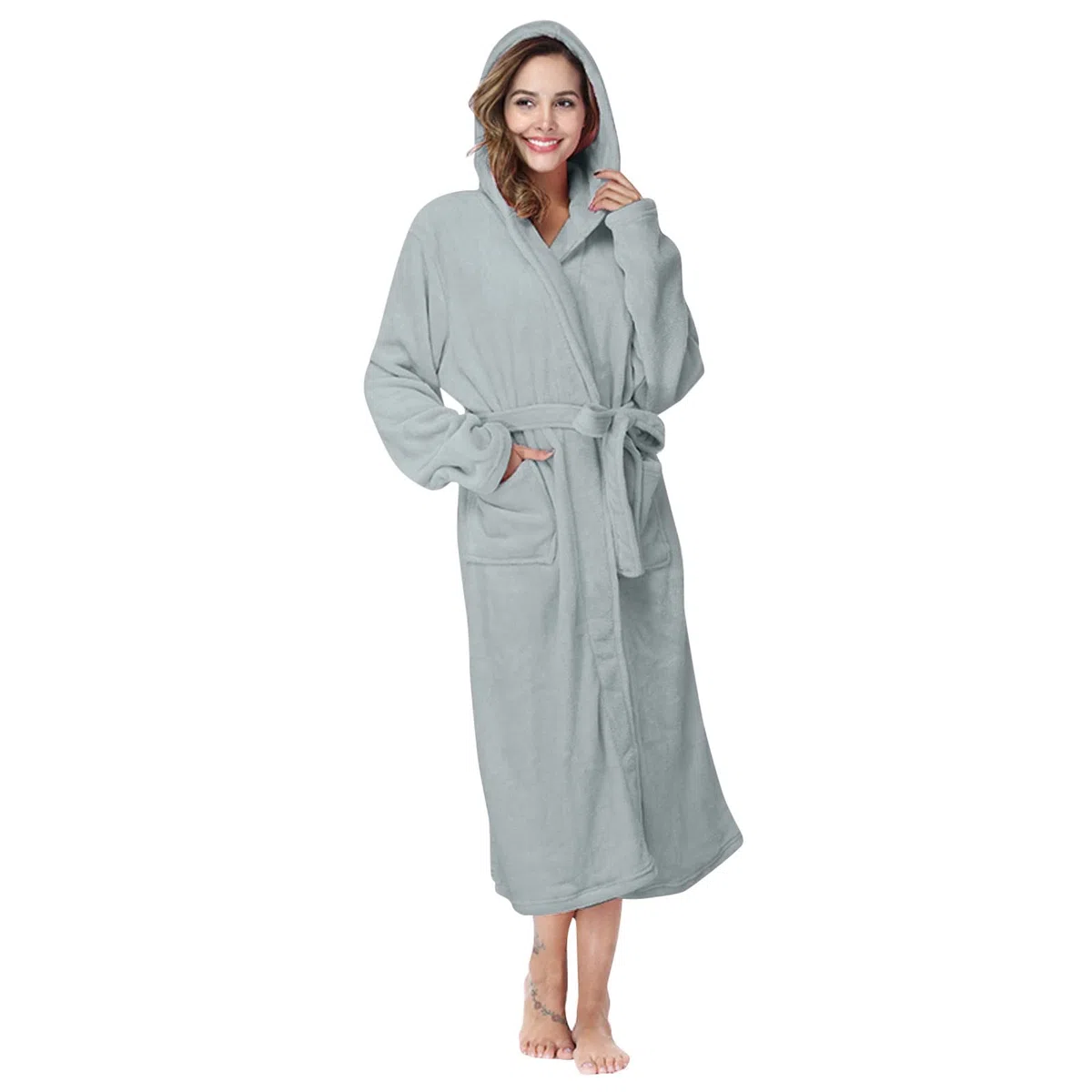Générique Peignoir Femme avec Capuche Robe De Chambre Confort Absorbant Doux Pyjama Poches Leger Long Eponge pour Voyage, Piscine, Salle De Sport,