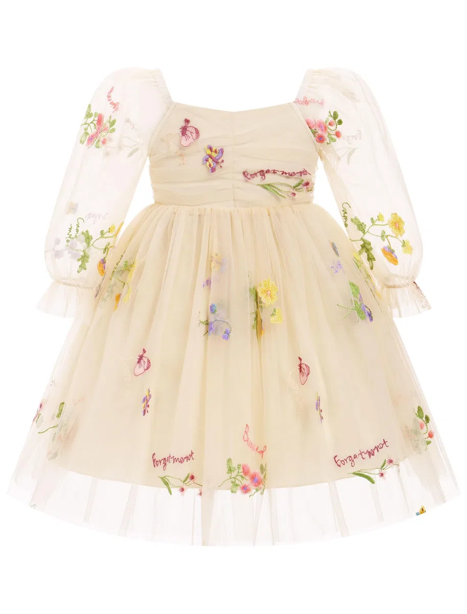 IDOPIP Robe tutu en tulle à manches longues bouffantes pour bébé fille - Pour mariage, baptême, séance photo