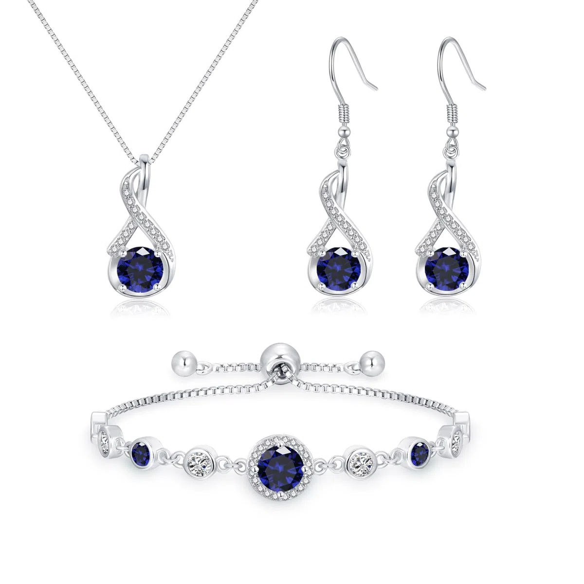 Parure de bijoux en argent sterling 925 pour femme - Ensemble collier, boucles d'oreilles et bracelet avec zircone cubique AAAAA - Bijou en argent 925 - Cadeau d'anniversaire de mariage