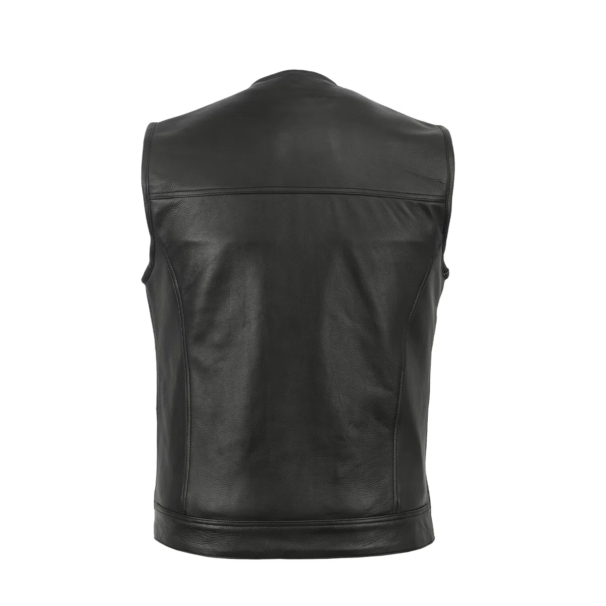 Leatherick Gilet de motard en cuir véritable noir sans col Anarchy Club pour homme de