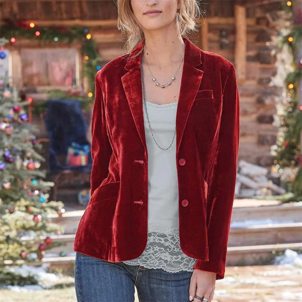 Blazer de bureau en velours pour femme - Blazer à manches longues pour femme - Veste d'hiver