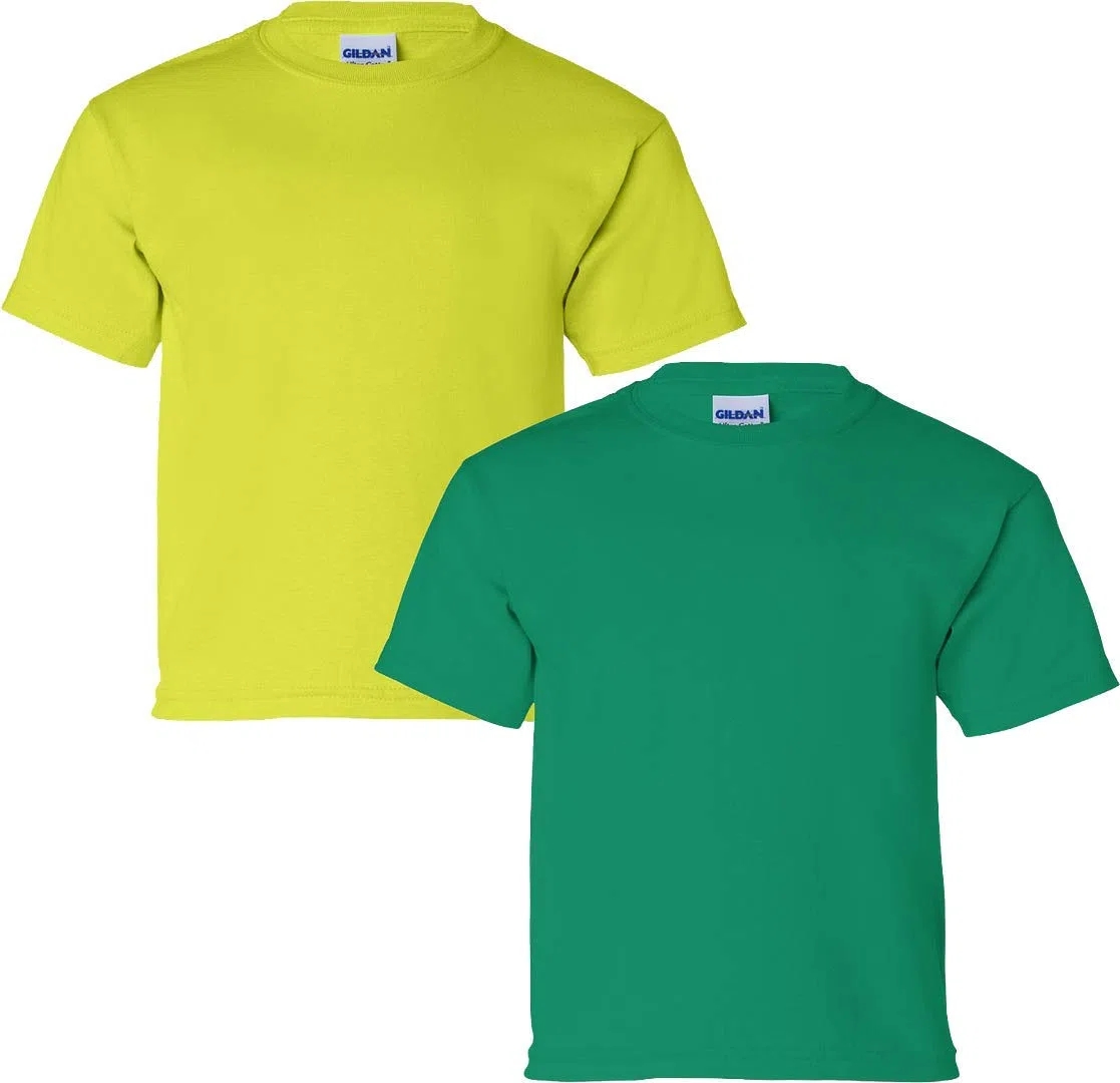 Gildan MED-SafetyGreen-Kelly Lot de 2 t-shirts en coton pour enfant