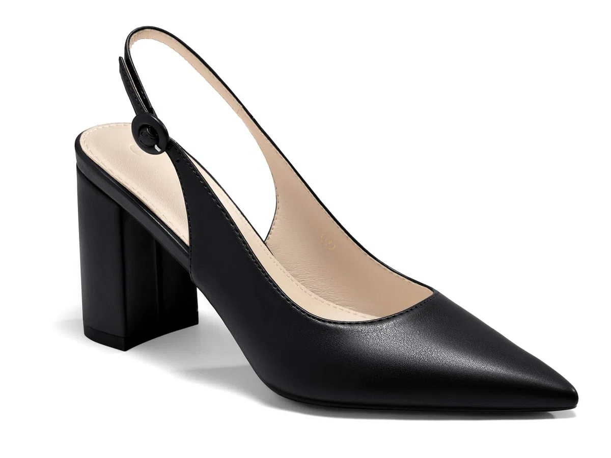 Coutgo Escarpins Femme à Bout Pointu, Talon Bloc Slingback, Chaussures à Enfiler pour Travail, Soirée et Cérémonie