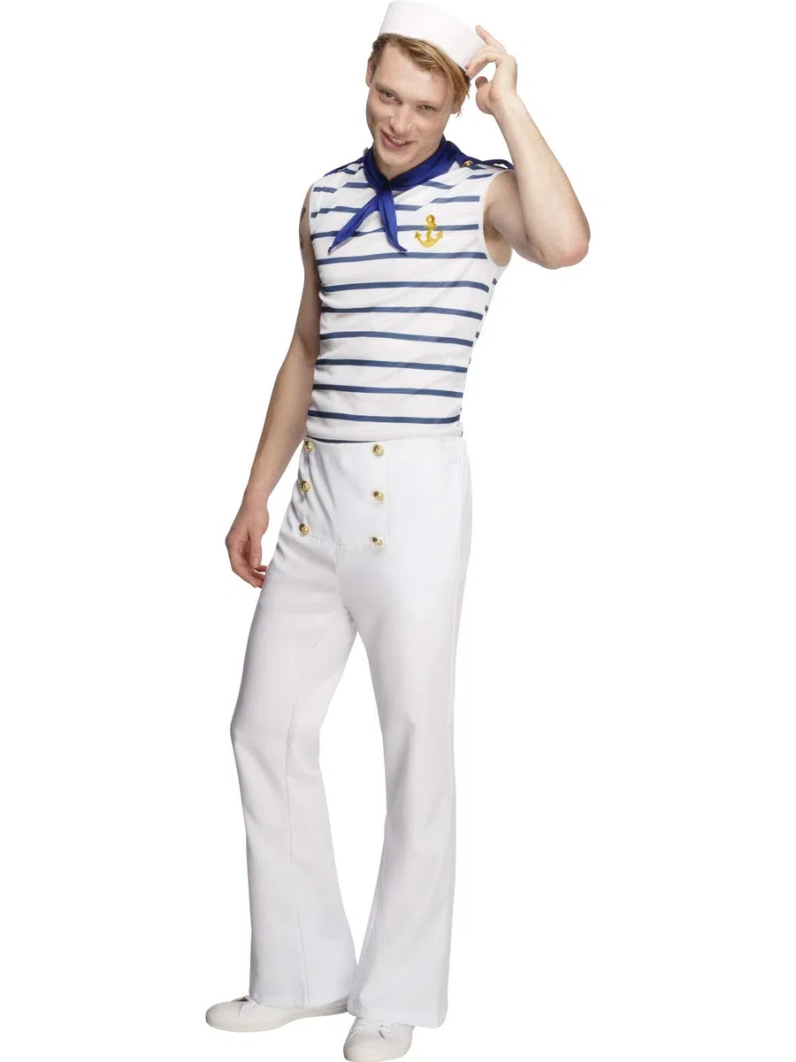 Fever Adult men's Male French Sailor Costume, Top, trousers and Neck Scarf, Troops