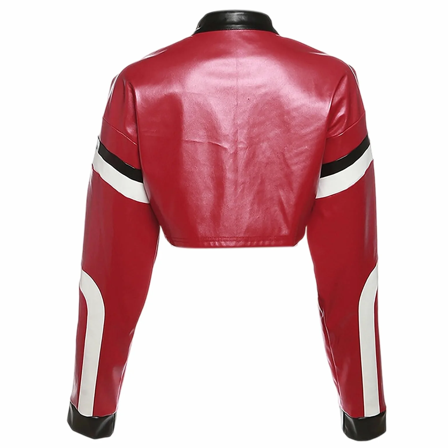 Vestes en cuir élégantes pour femme - Couleur bloquée - Veste de moto brodée - Manteau étroit en cuir synthétique pour les loisirs