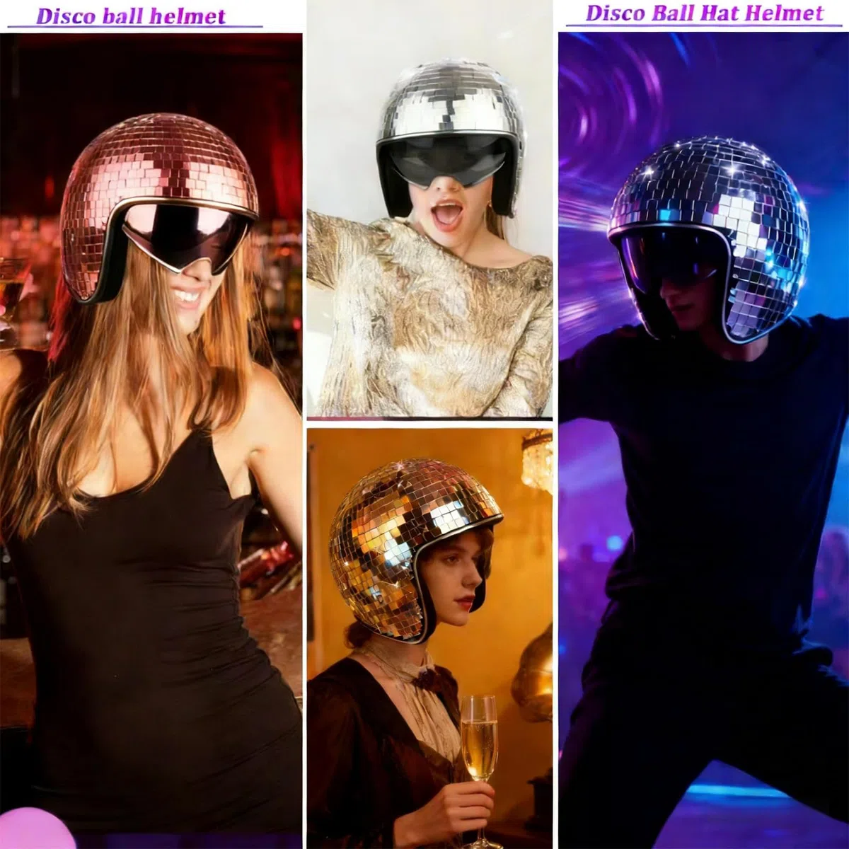 De Boule Disco en Verre Miroir - Avec Visière Rétractable, Casquette De Boule Disco en verre miroir argenté pailleté pour homme et femme, DJ, club, scène, bar, fête, mariage 25x25x21 Cm (Rose)