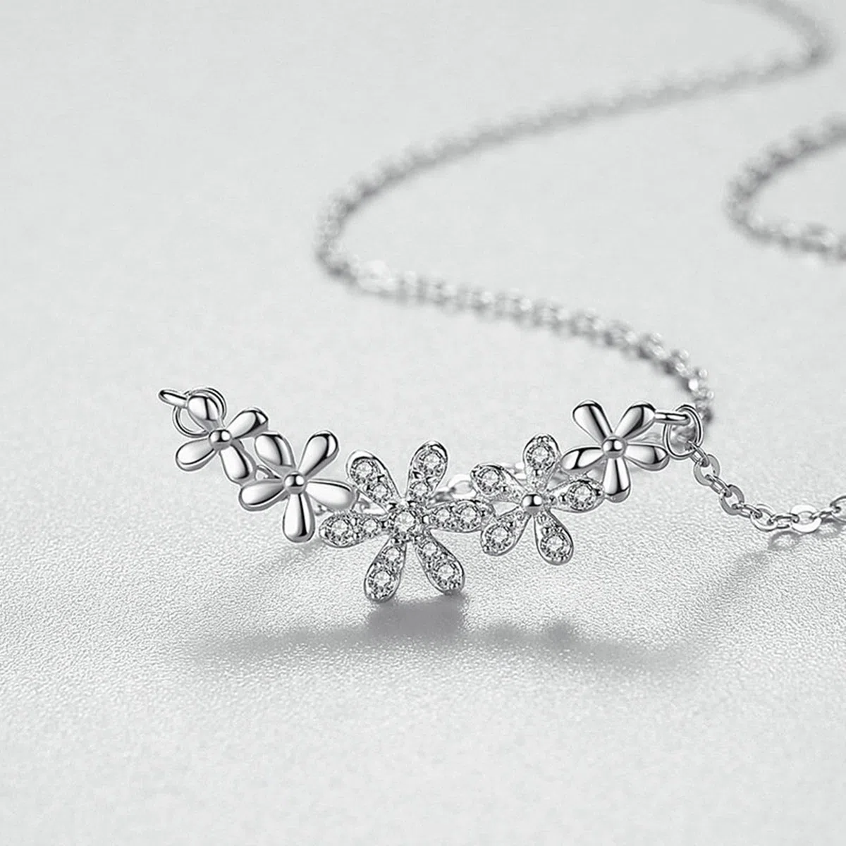 Epinki Femme Argent 925 Collier, Collier Fleur avec Zirconium Chaine Collier Pendentif