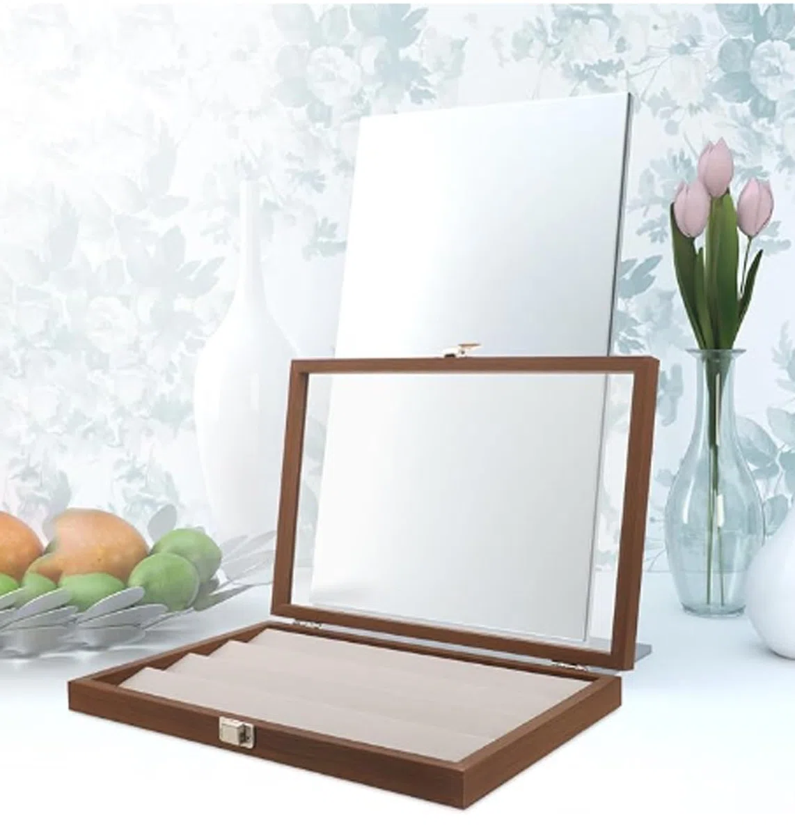 BoîTe à Bijoux en Bois, SéParateurs Amovibles, Coffret de Rangement pour Bijoux Empilable Doublé de Velours pour Femme(1Layer R)