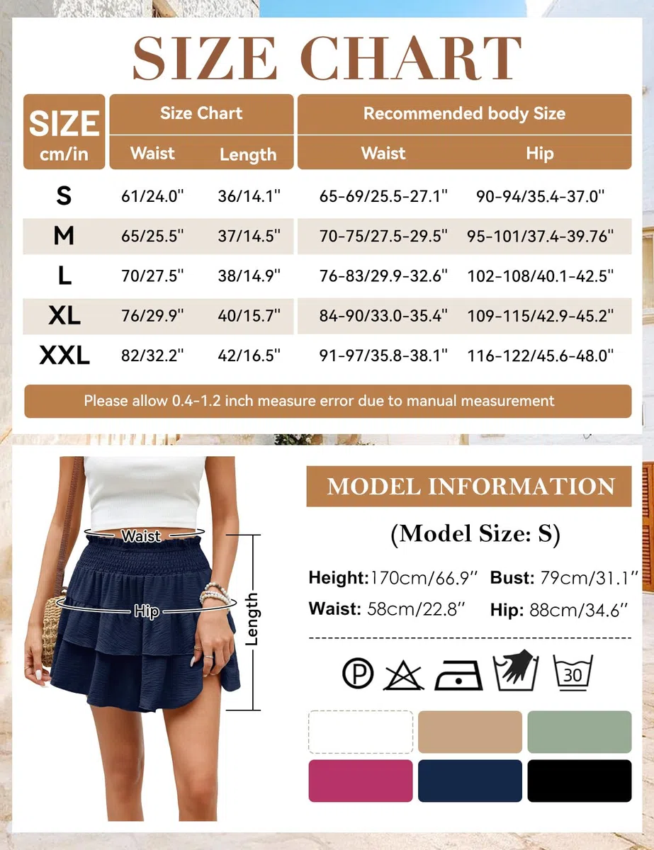 heekpek Short Femme Ete Fluide à Volants Shorts Taille Haute Ceinture Élastique Jambes Larges Jupe Short de Plage Confort Mini Shorts de Vacances avec Doublure