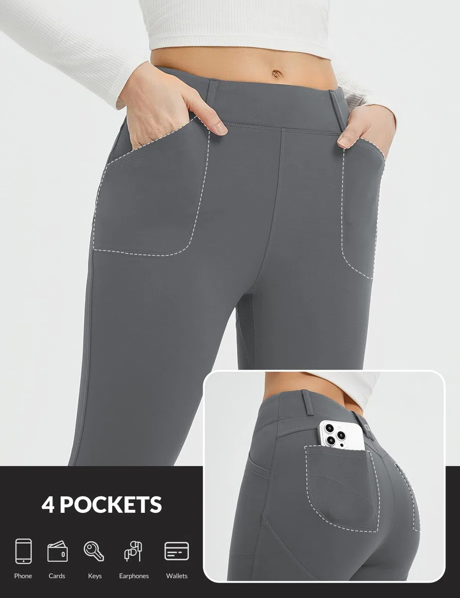 baleaf Legging thermique pour femme - Taille haute - Avec poches - Doublure en polaire - Pantalon de sport - Pour l'extérieur - Slim Fitness