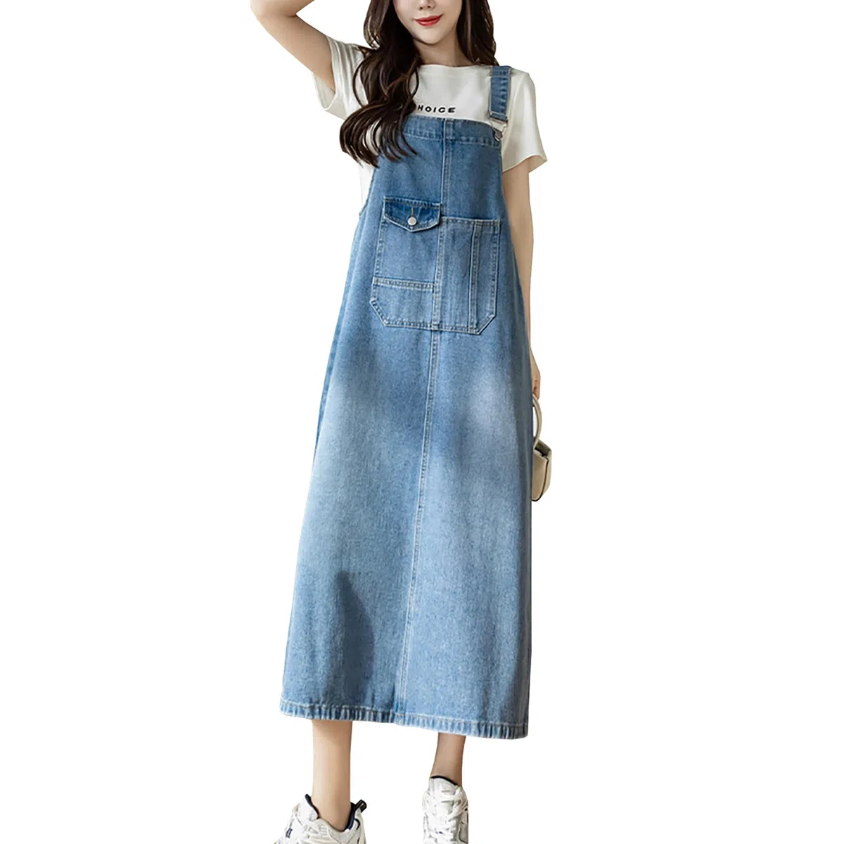 Robe Salopette Femme Mid Longue Robes en Denim Casual Jeans Combinaiso Robe Grande Taille