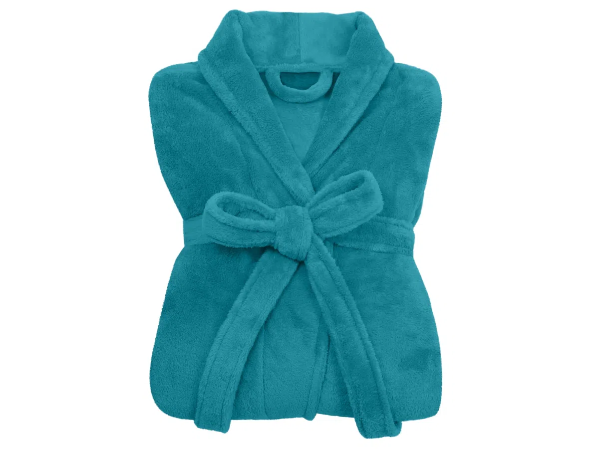 npluseins Peignoir de bain en polaire moelleuse avec col châle – Femme & Homme, XXL, Pétrole