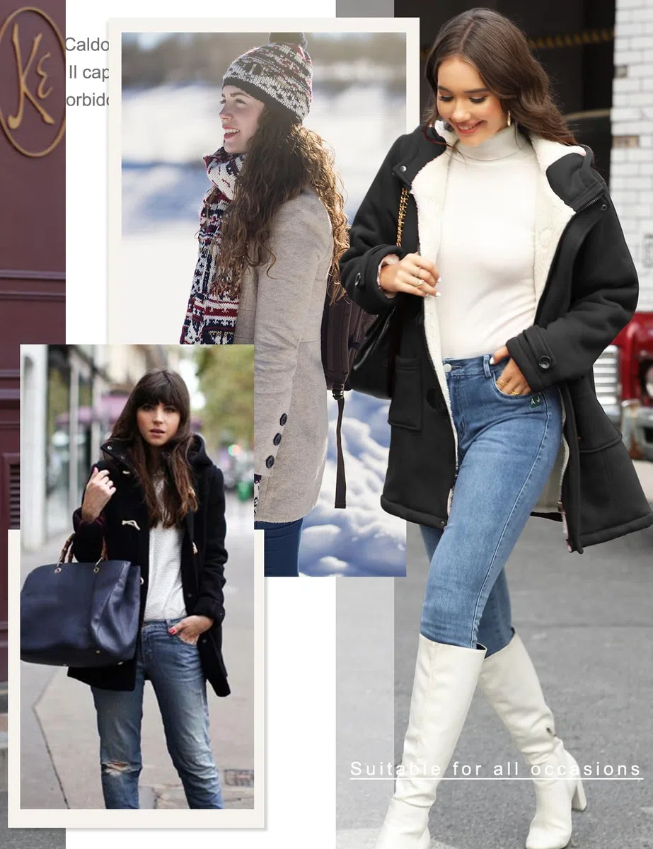 Nadeer Manteaux à Capuche Femmes Manteau Polaire Veste Blouson Jacket à Bouton Hiver Chaud Corne Zippé Sweat à capuche Épais Hoodie Coat Chic et Slim Sweatshirt Pull Hooded Outwear avec Poche
