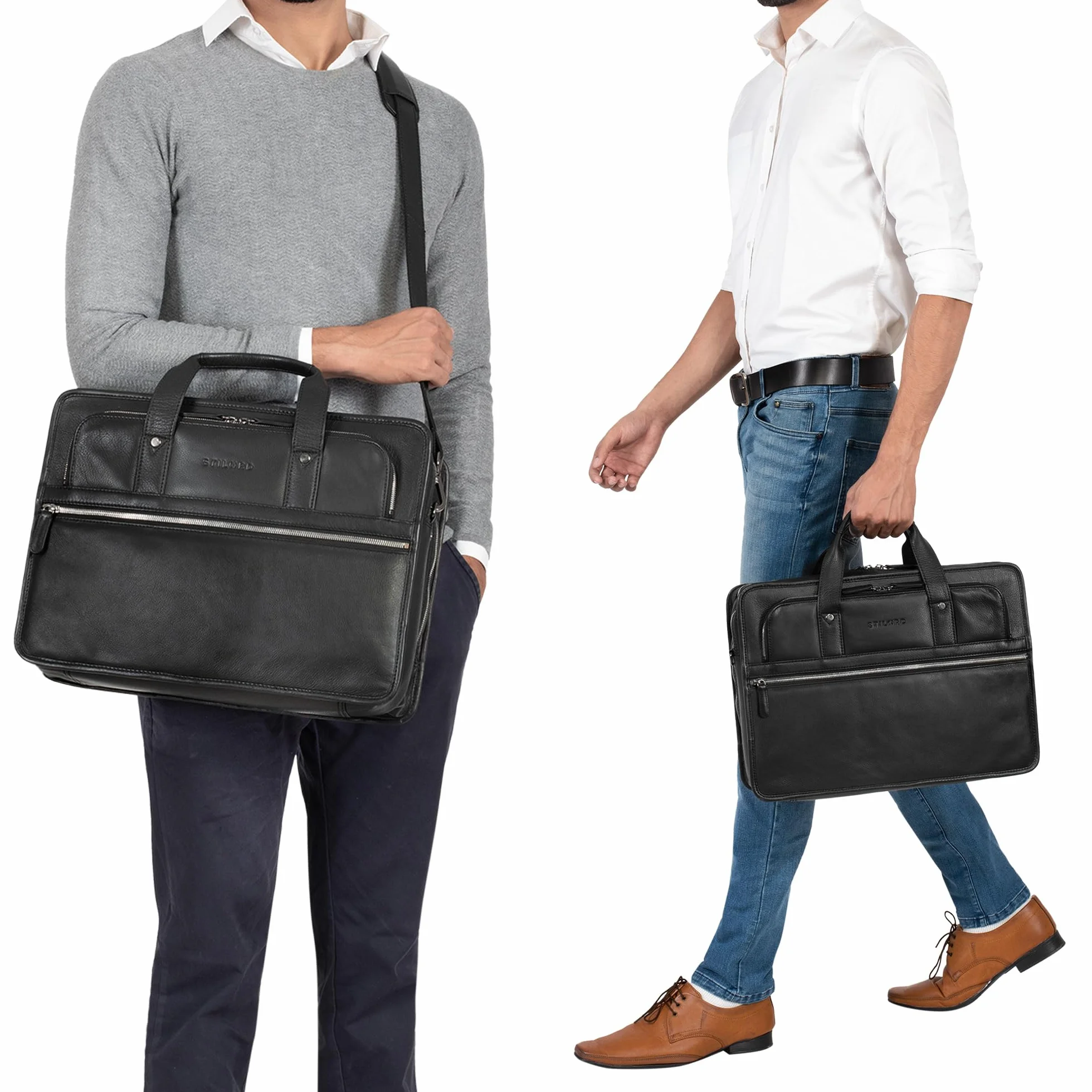 STILORD 'Yves' Serviette Cuir XL Homme pour Ordinateur 15.6 Grand Pouces Porte-Documents Sac à Bandoulière Sac de Professeur