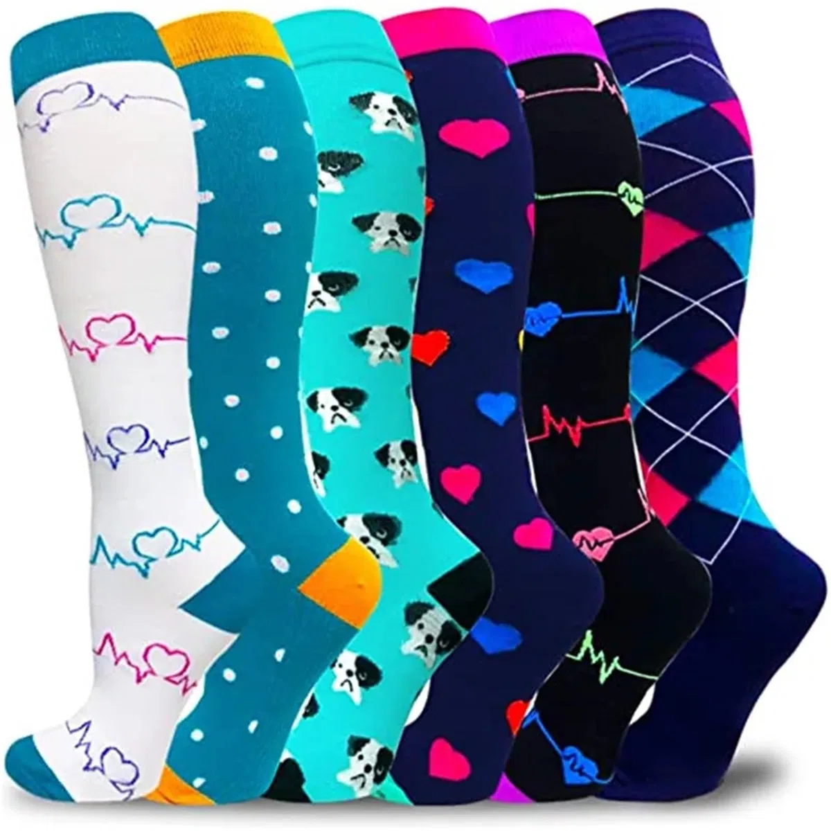 Bas De Contention Chaussettes De Compression for Leggings Running Pressure Soccer Chaussettes Unisexes for Adultes Édition Network Red Pressure Nurse Men Sock(MIX006-2,S-M)