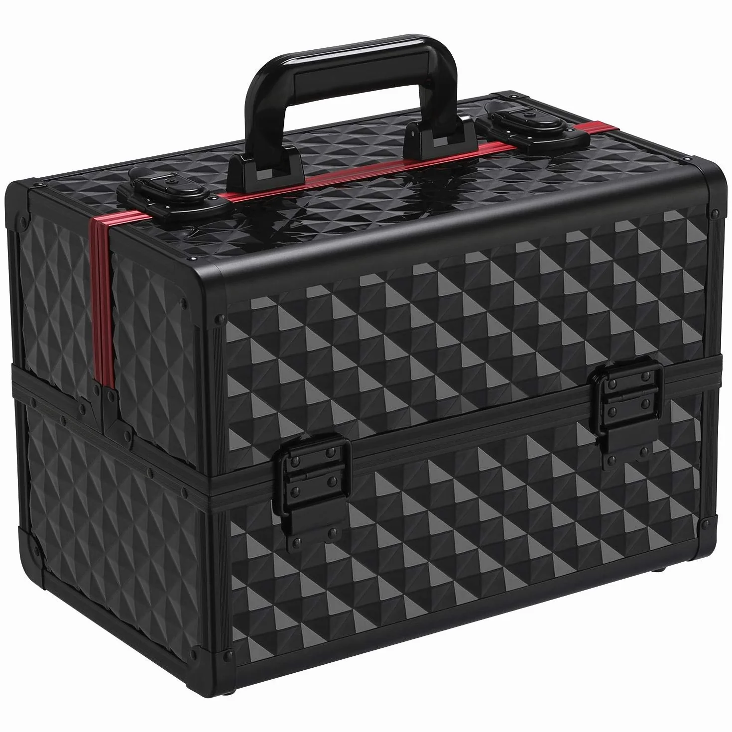 Abician Mallette Valise à Maquillage de Cosmétiques Vanity en Métal Beauty Case Coffret à Bijoux pour Voyage Coiffeur 35 x 22 x 25 cm Noir