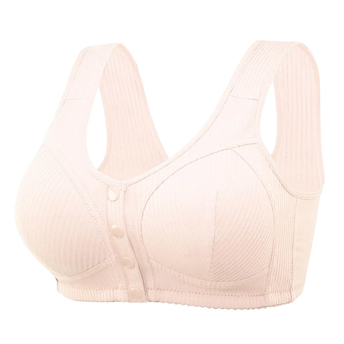 Soutien-gorge sans armature avec fermeture avant pour femme - Bordure festonnée unie - Soutien-gorge sans fil avec boucle - Soutien-gorge à bouton - Soutien complet - Soutien-gorge push-up sans fil