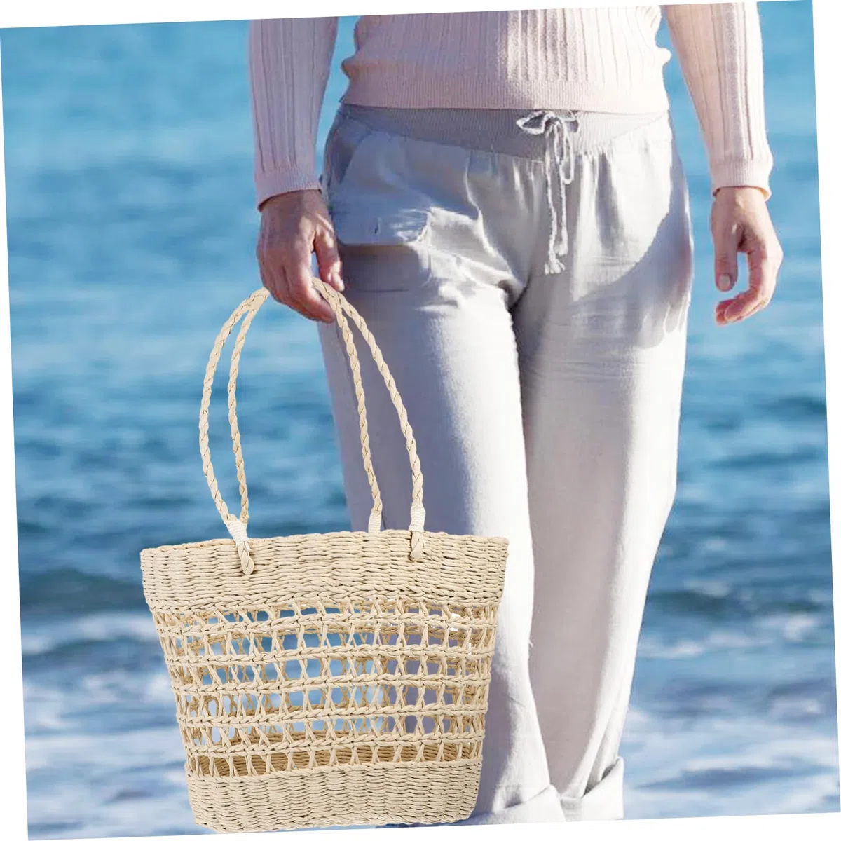 ABOOFAN Sac de Plage Creux Grand Cabas pour Femme Sac Fourre-tout de Plage Tissé
