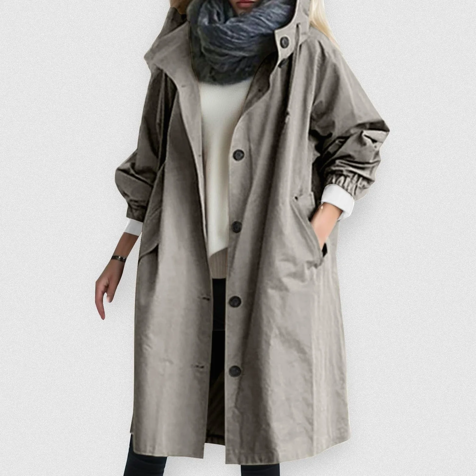 Generisch Manteau pour femme, trench long avec capuche, manteau d'été léger, coupe-vent, parka, manteau de transition, veste d'extérieur décontractée, coupe-vent, manteau de transition, gris, 4XL