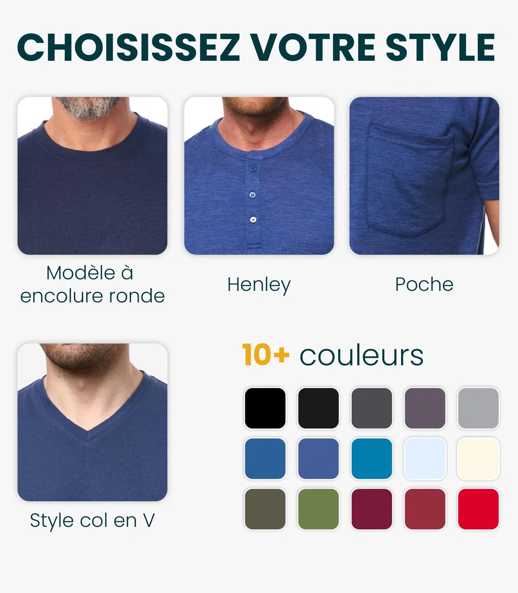 Merino.tech Tee Shirt Homme - T Shirt Sport Homme Merinos en sous Vetement Merinos à Manches Courtes