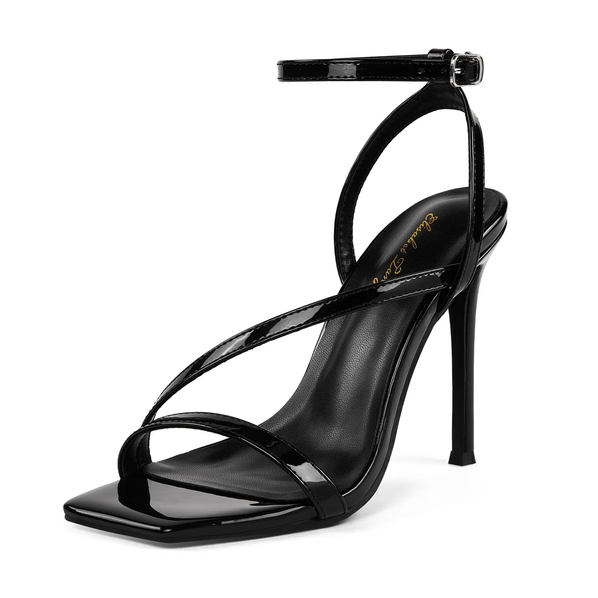 Zhabtuc Sandales pour femmes à talon haut, design carré élégant, bout ouvert et bride de cheville, talon de 10 cm, parfaites pour les soirées et le quotidien