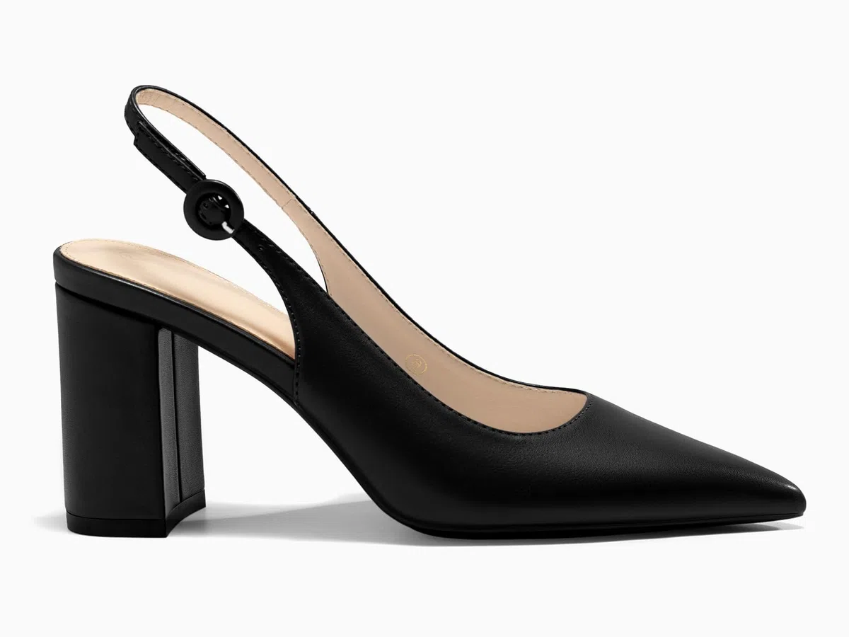 Coutgo Escarpins Femme à Bout Pointu, Talon Bloc Slingback, Chaussures à Enfiler pour Travail, Soirée et Cérémonie