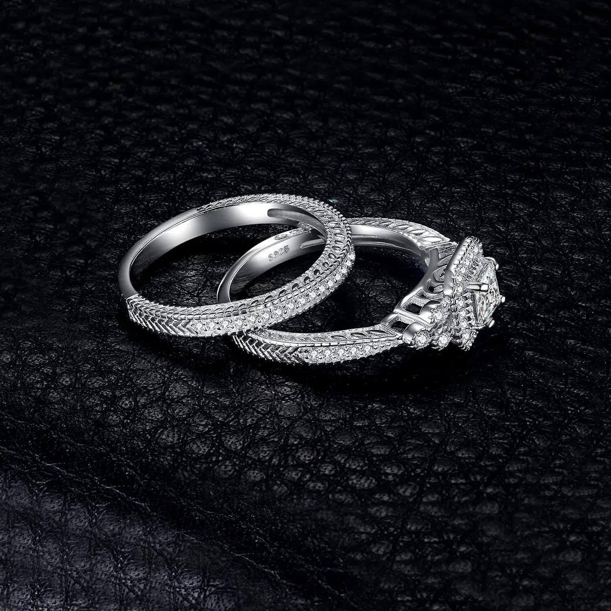 JewelryPalace Infini Empilable Bague Taille Princess Émeraude Pierre Argent 925 Femme, Classic Cubic Zirconia Bague Fiançailles Promise Anneau Alliance Plaqué Or Jaune Or Rose, Ensemble Bijoux Mariage