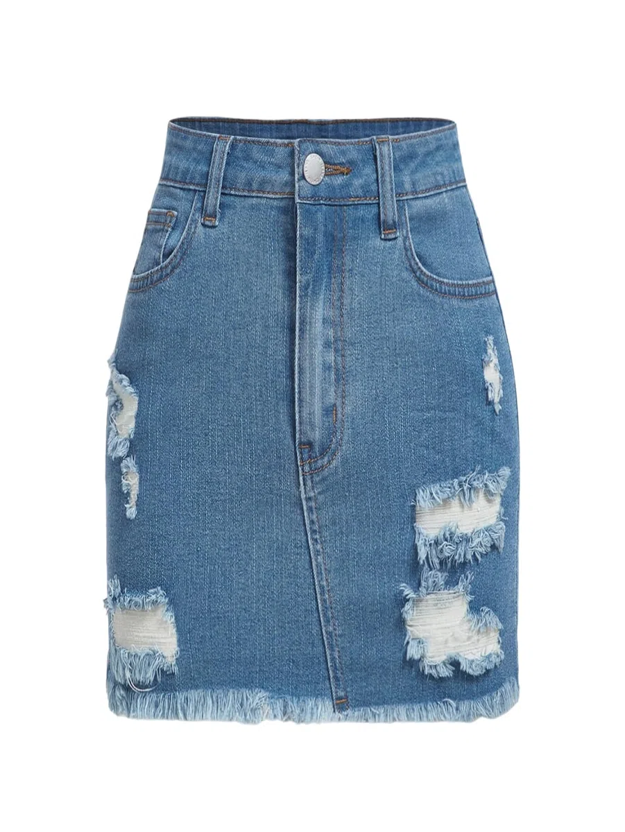 SOLY HUX Jupe en jean pour femme - Grandes tailles - Mini jupe en denim usé avec poches - Jupe moulante - Jupe crayon - Tenues d'été