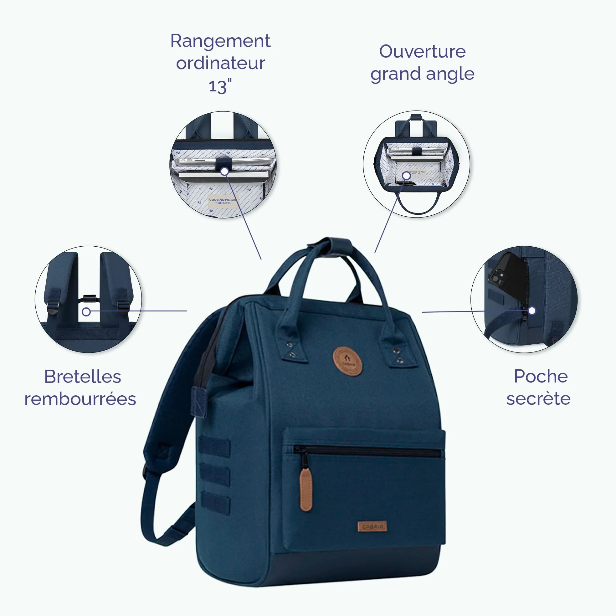 CABAIA Sac à Dos Adventurer Londres 18L - Ordinateur 13" - Déperlant | Bagage cabine · Ouverture grand angle · Système MOLLE pochettes interchangeables · Certifié Vegan · Conçu pour durer