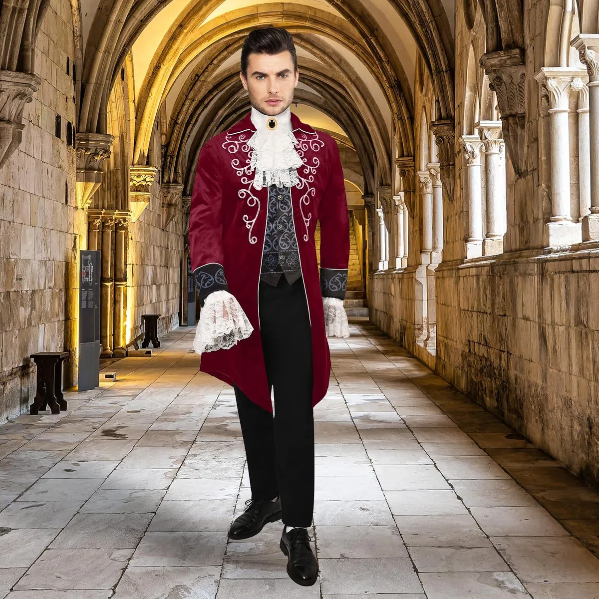 Costume médiéval pour homme : veste steampunk, queue-de-morue gothique, queue-de-morue victorienne pour homme, Halloween pirate vampire cosplay