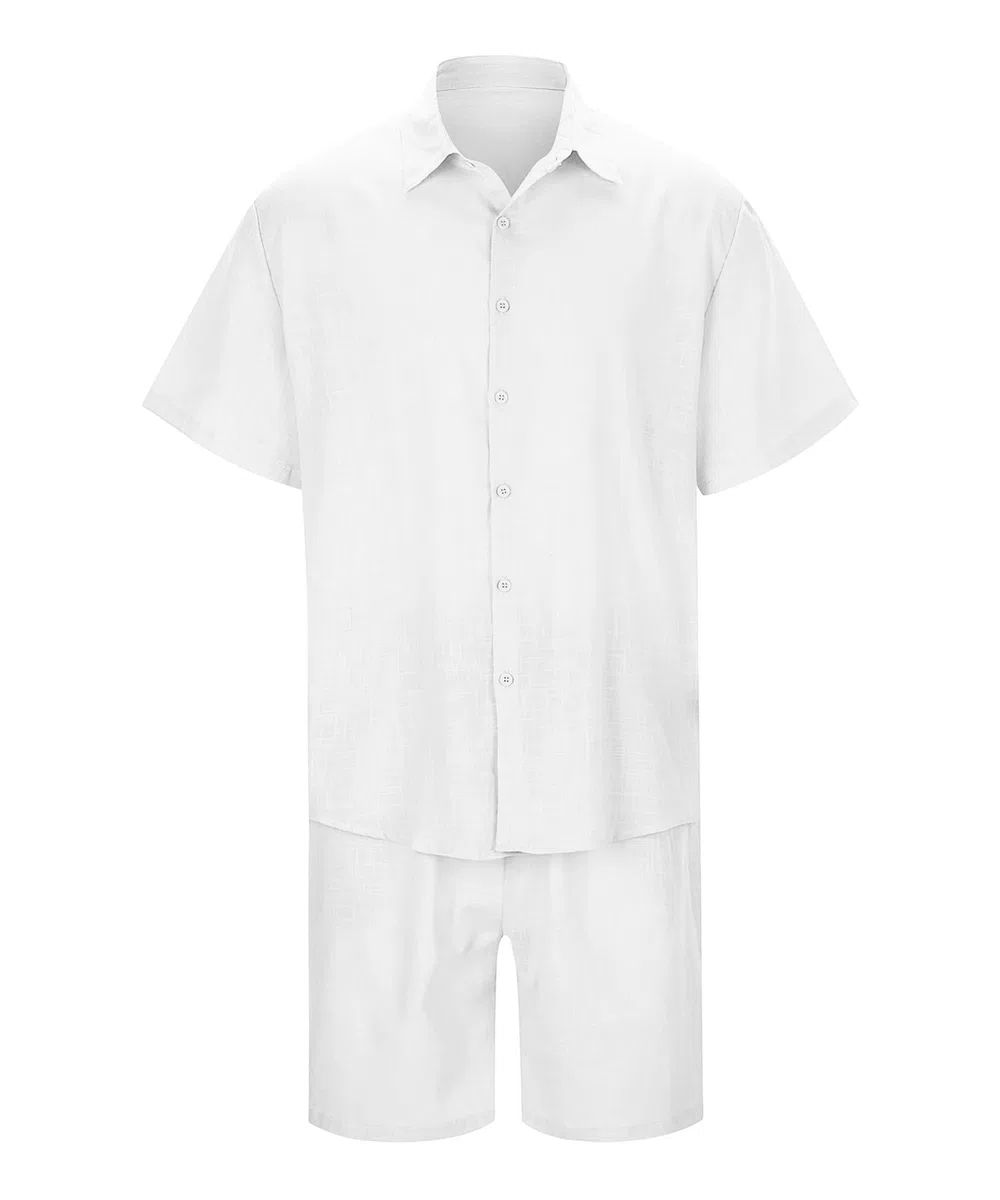 SHEKINI Pyjama 2 pièces en coton pour homme - Manches courtes boutonnées et short léger - Respirant et confortable - Convient pour l'été, les loisirs et la plage, la détente, les tenues décontractées
