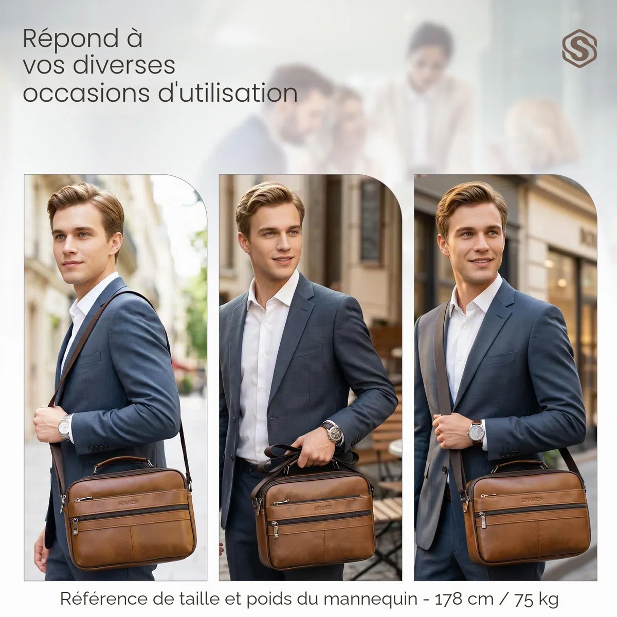 SPAHER Sacoche Homme Bandouliere Grand Sacoche Homme Cuir Véritable Pochette Homme Sac Bandoulière Homme Sac Porté Epaule Sacs Business Sacs à Main Voyage pour Ipad 11 pouces
