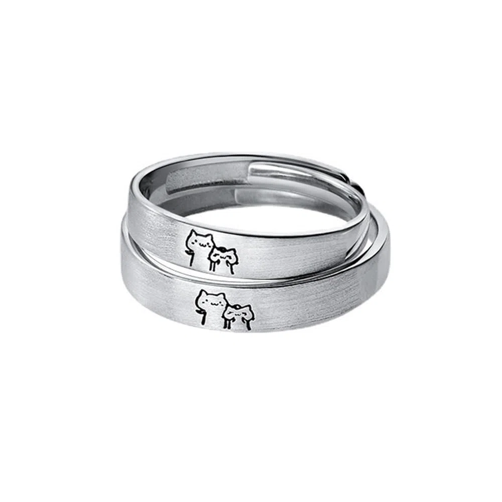Bagues De Couple En Argent Sterling Avec Joli Chat Pour Elle Et Lui Réglables Pour Anniversaire Mariage Fiançailles Amour Sans Fin Ensemble De Bagues Assorties Bijoux Cadeaux Pour Femmes Et Hommes